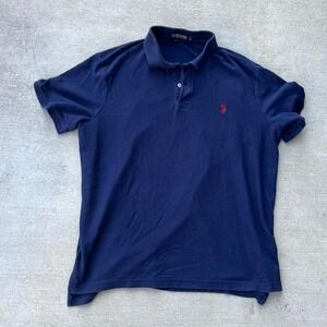 US Polo Assn Performance Pique Navy Polo Shirt Mens XL Red‎ Logo Blue